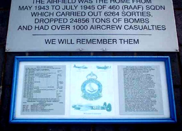 RAF Binbrook and 460 Sqn RAAF memorial. Close up of information panel