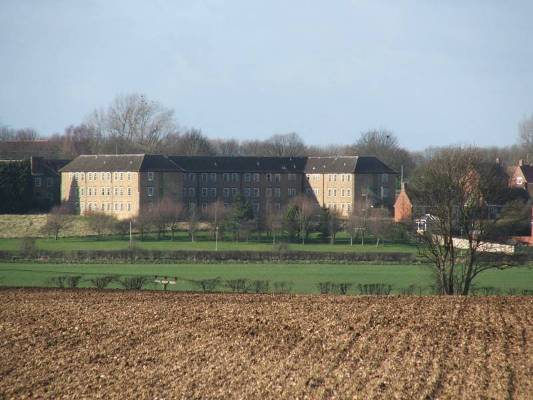 Officers' Mess accommodation looking from the B1203 at RAF Binbrook, photographed in Feb 2005.