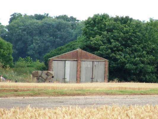 RAF Hibaldstow - sheds on the airfield photographed in Jul 2005.